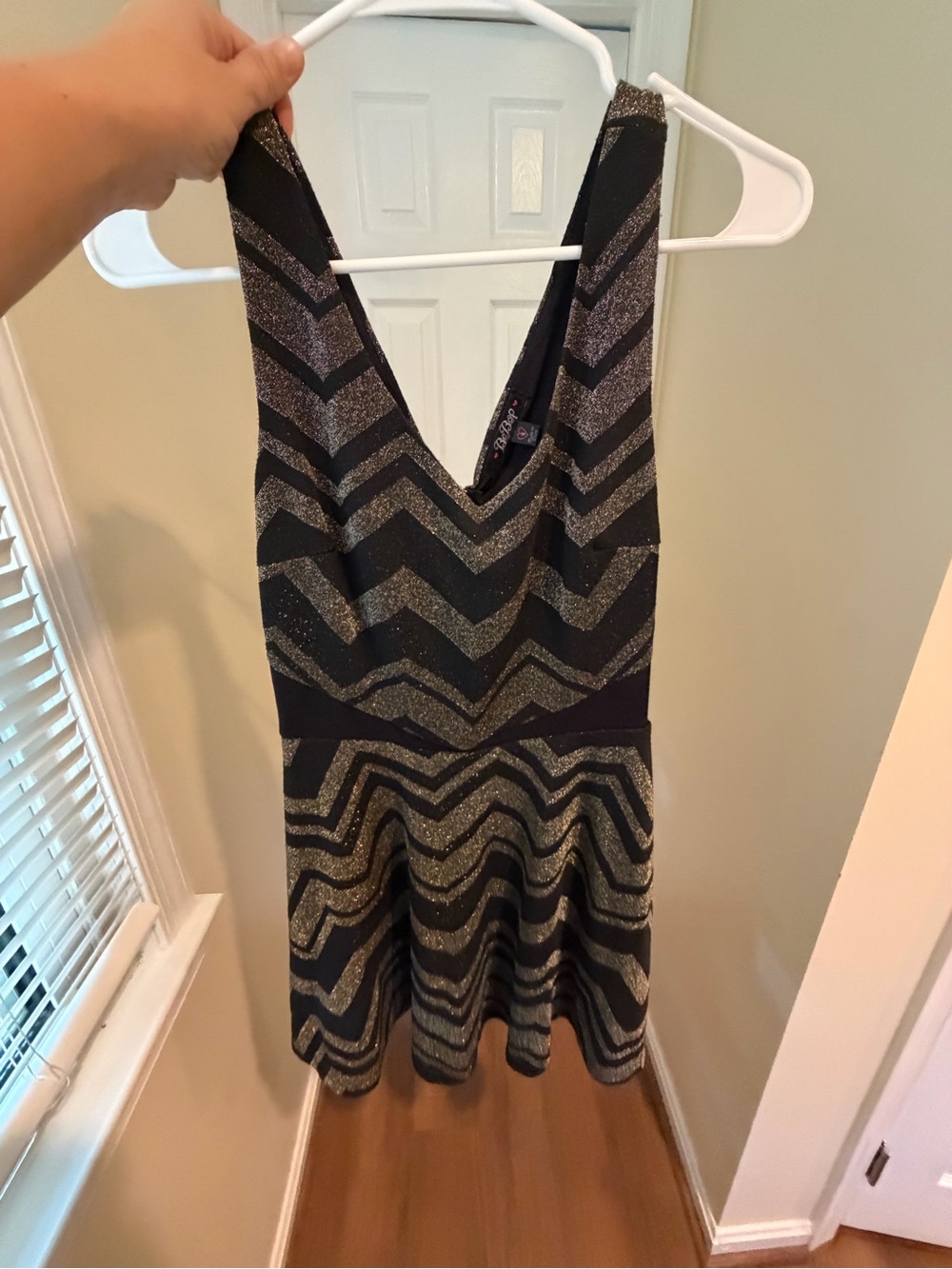 Black Dress with Gold Glitter Chevron Stripes